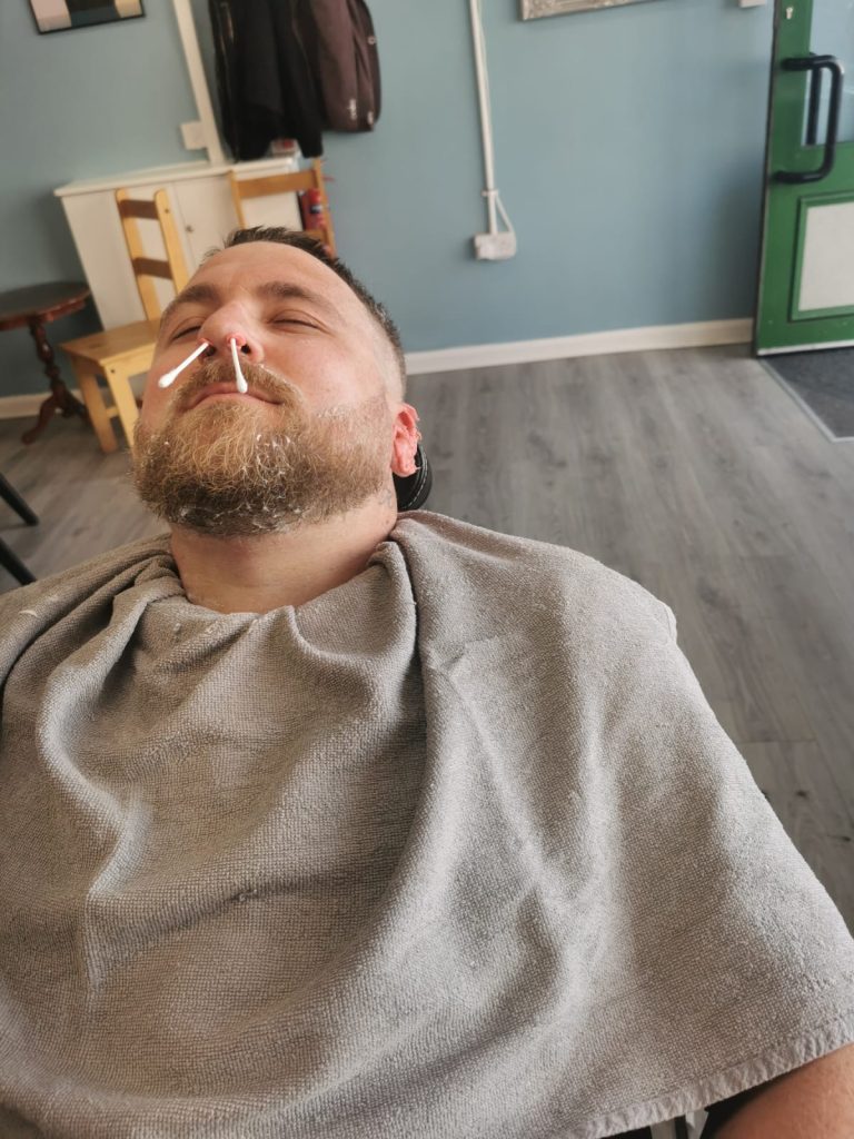 Beard trim and haircut, side profile