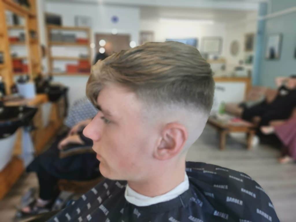 Close-up of a skin fade haircut