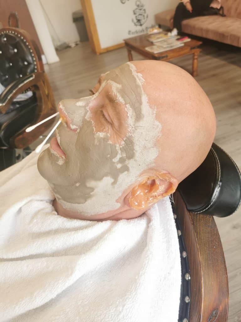 Traditional hot towel wet shave with lather