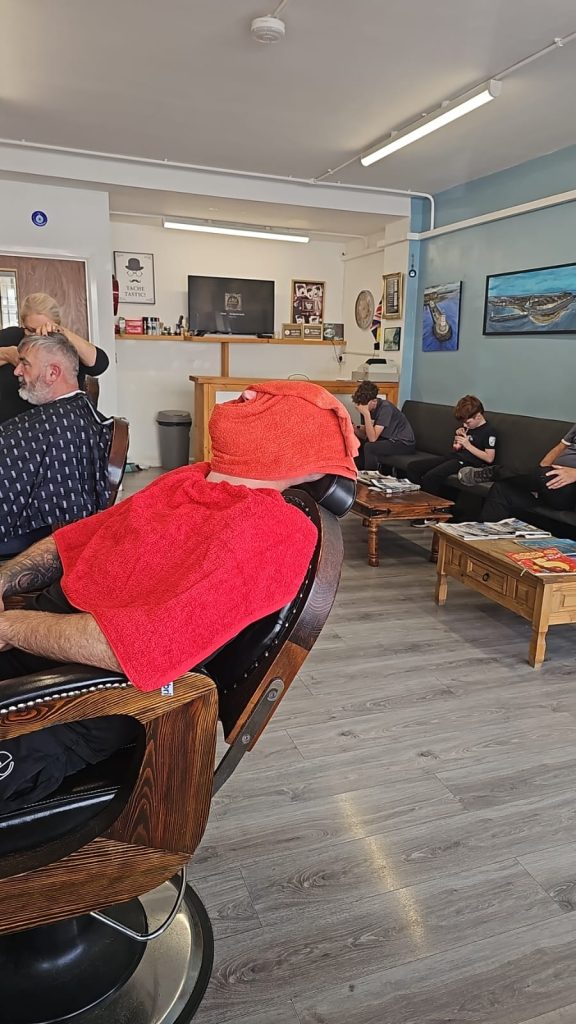 Waiting area inside Old Town Barbers, Hartlepool