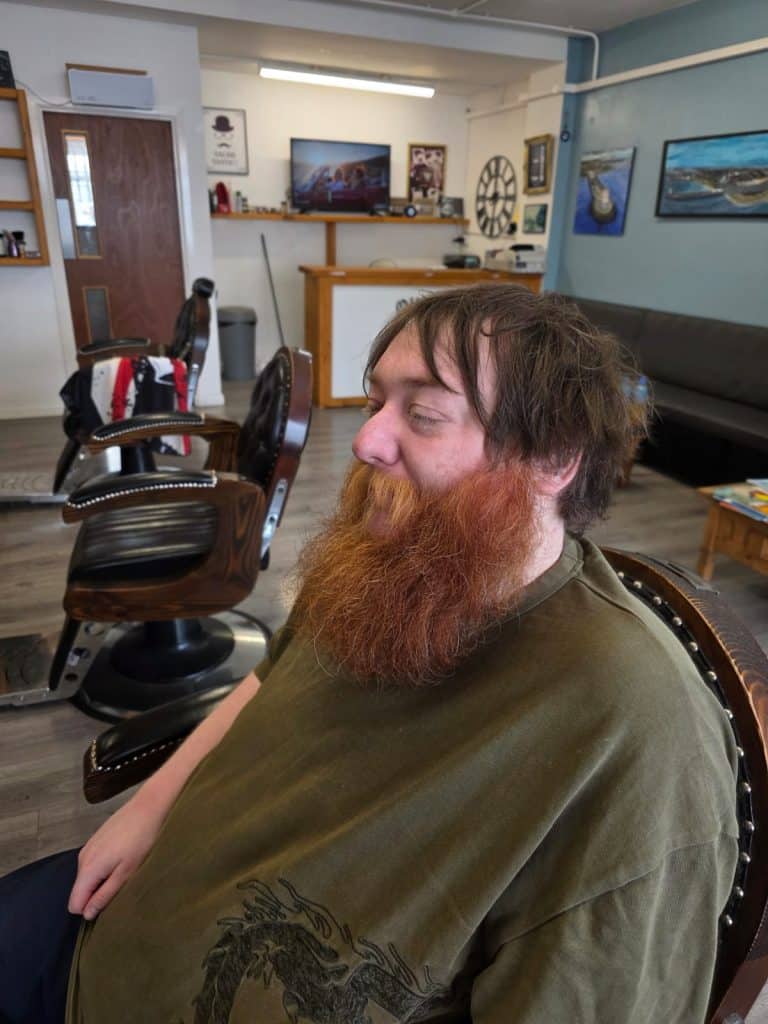 Customer after a haircut and beard trim at Old Town Barbers
